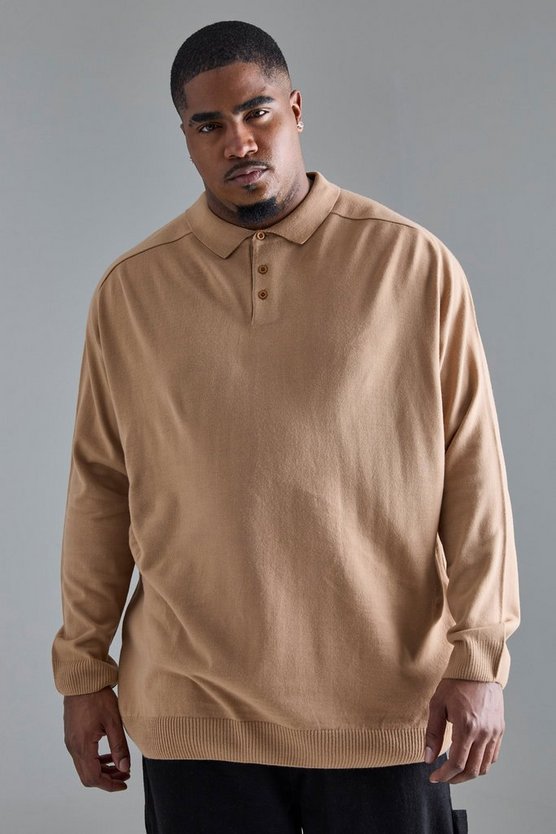 Plus Oversize Poloshirt in Taupe