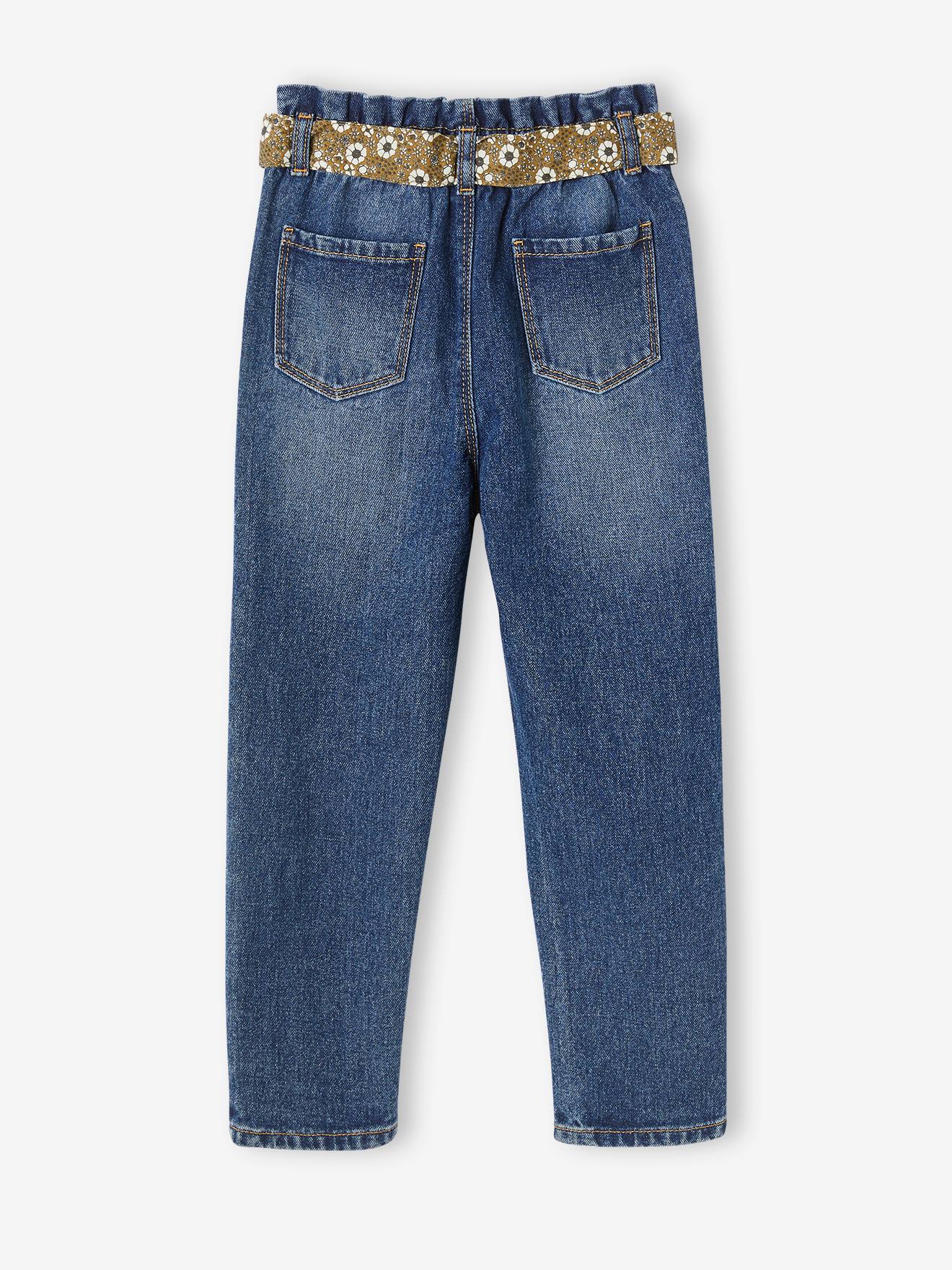 Jean style paperbag et sa ceinture fleurie fille denim black