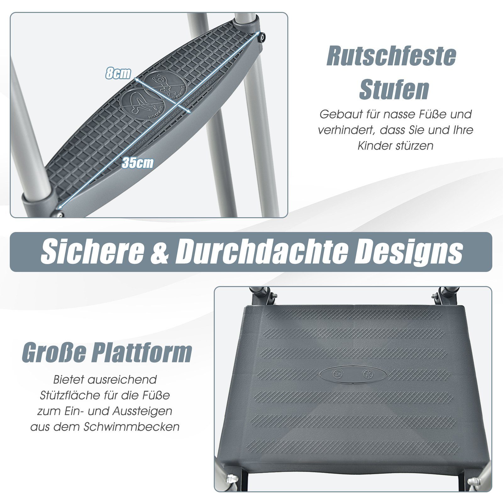 COSTWAY Poolleiter 4-Stufige Sicherheitsleiter, für Pools von 122 cm Höhe