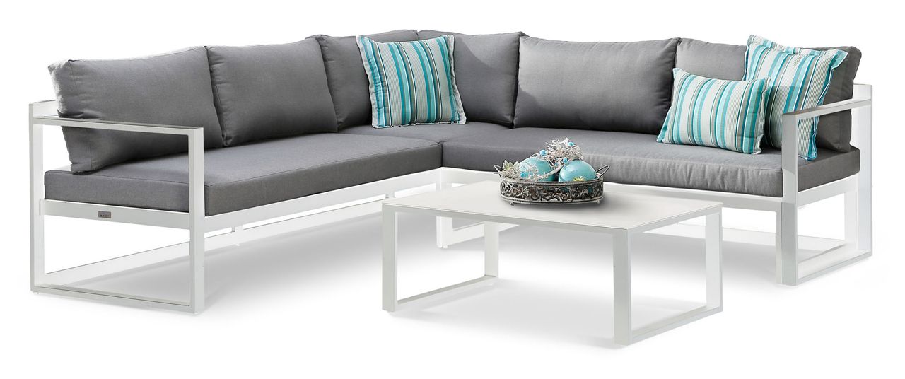 BEST 3-tlg. Lounge-Gruppe Rhodos weiss/grau