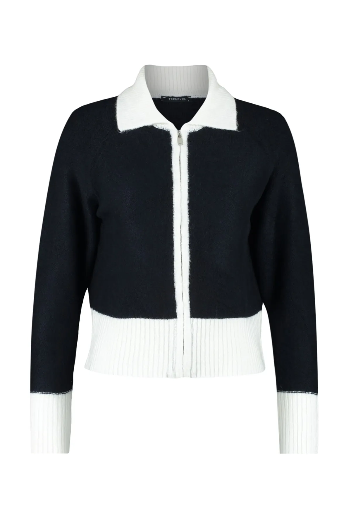 Trendyol Collection  Marineblaue Strickjacke mit weicher Struktur und Reißverschluss in Farbblock-Optik TWOAW24HI00102