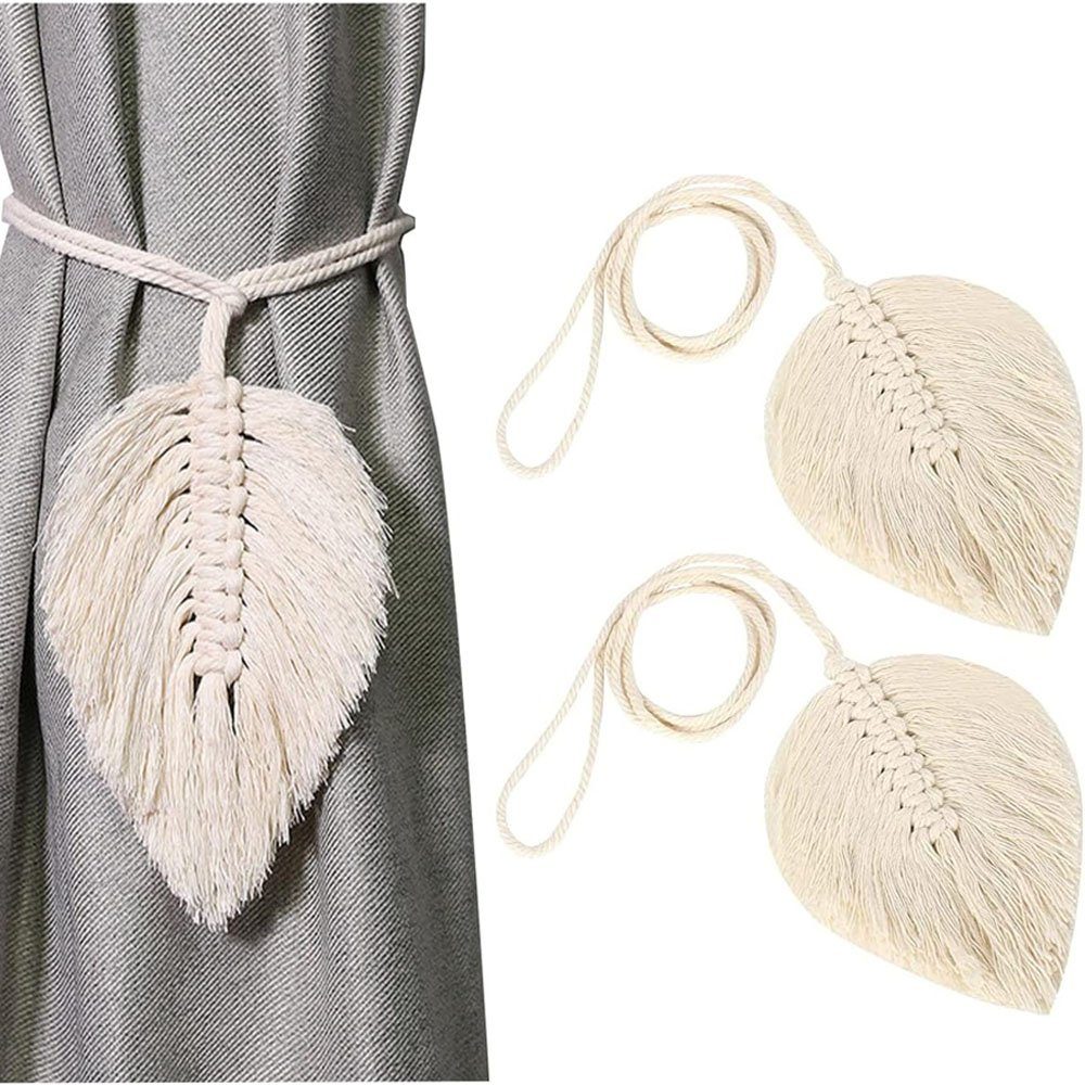 Raffhalter Vorhang Raffhalter, Sarfly, Vorhang Zugband, (2-tlg., Handgefertigt Raffhalter Gardinen mit Blattförmiger Macramee), für Gardinen Deko