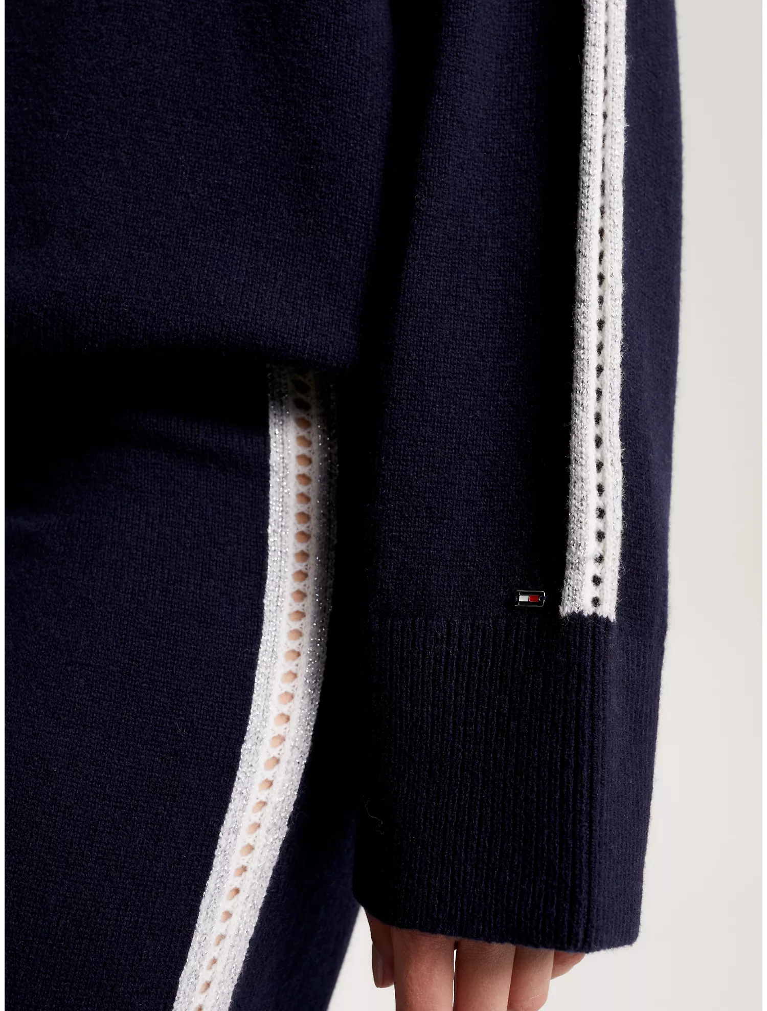 Pointelle Stripe Wool Mockneck Sweater
