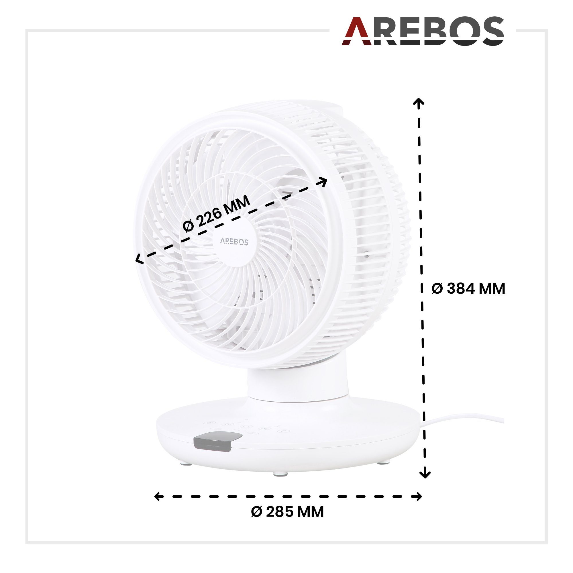 Arebos Tischventilator mit Timer, 55W, 3D Oszillation, 23,00 cm Durchmesser