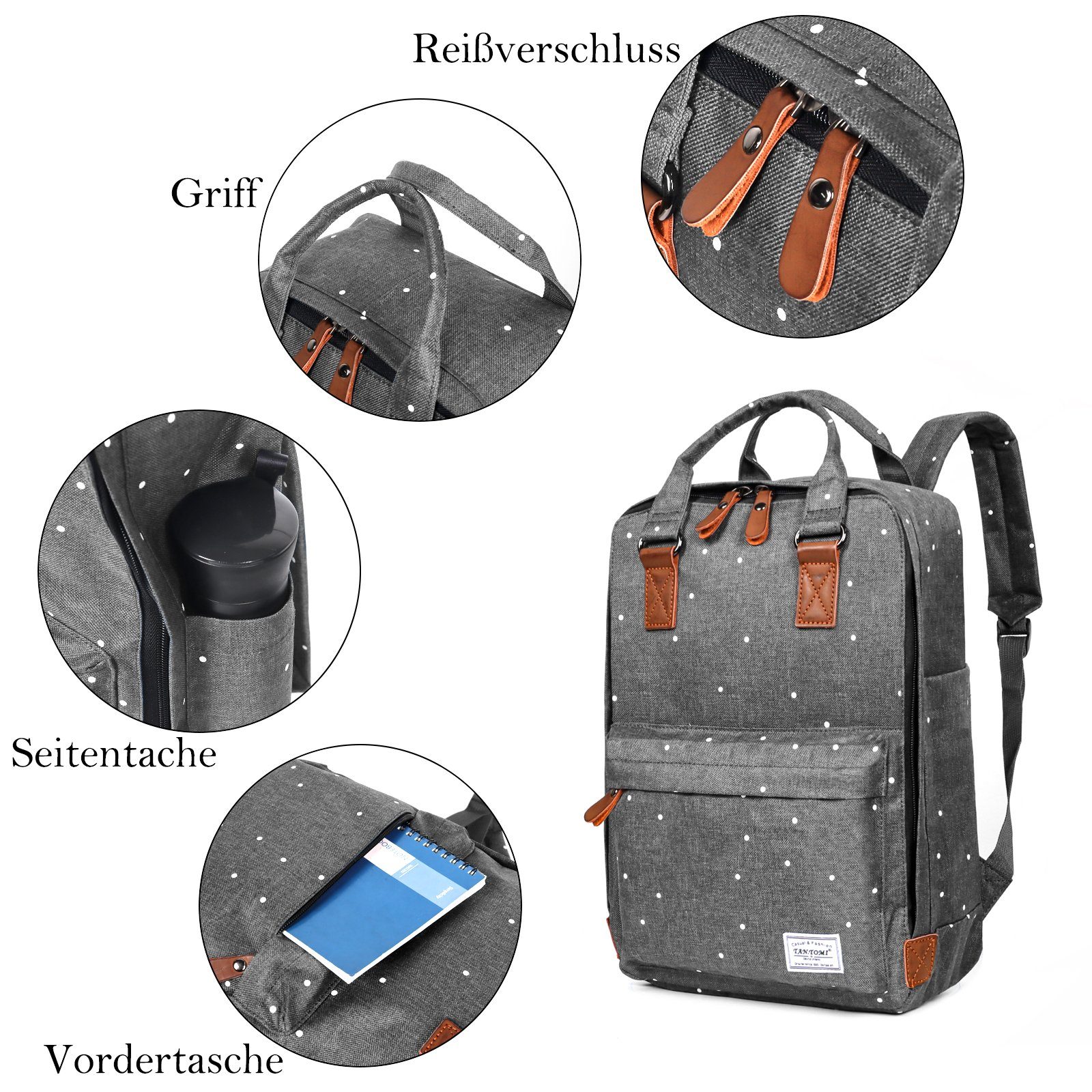 TAN.TOMI Freizeitrucksack Rucksack Damen,Schulrucksack Mädchen Teenager Rucksack Frauen, Rucksack Schule,Tagesrucksack mit Laptopfach für 15.6 Zoll Laptop