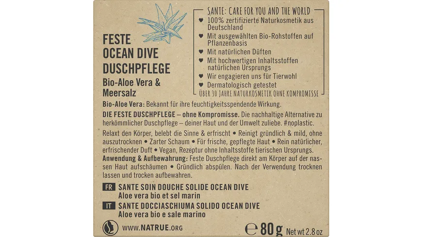 SANTE Feste OCEAN DIVE Duschpflege Bio-Aloe Vera & Meersalz 60 g
