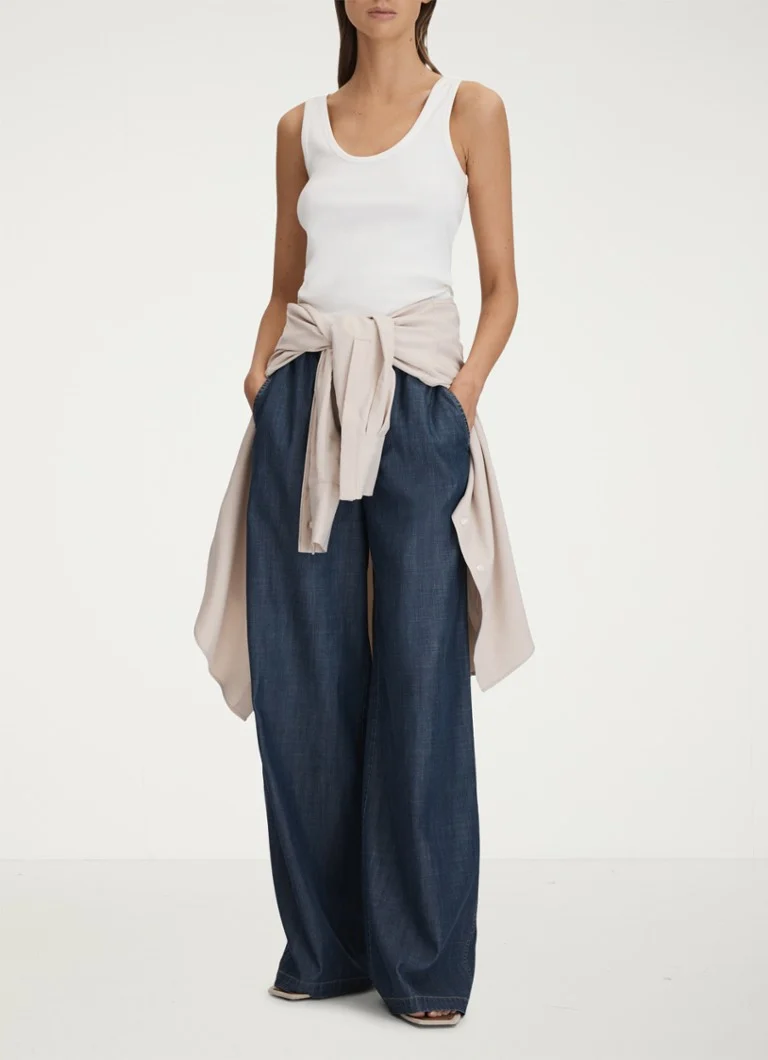 Pantaloni palazzo din chambray cu talie înaltă și croială largă, de la Reiss Carter