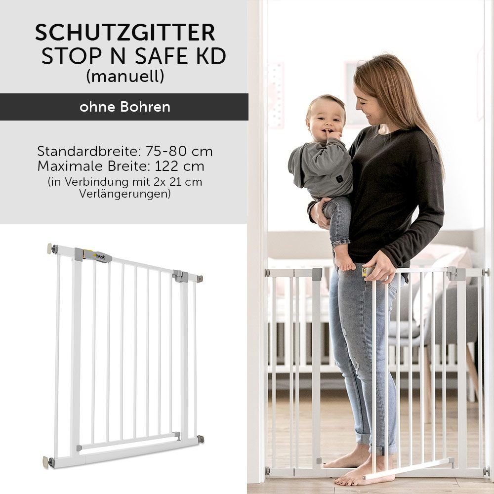 Hauck Türschutzgitter Open N Stop KD - White, Treppenschutzgitter Türschutzgitter (75 bis 80 cm) ohne Bohren