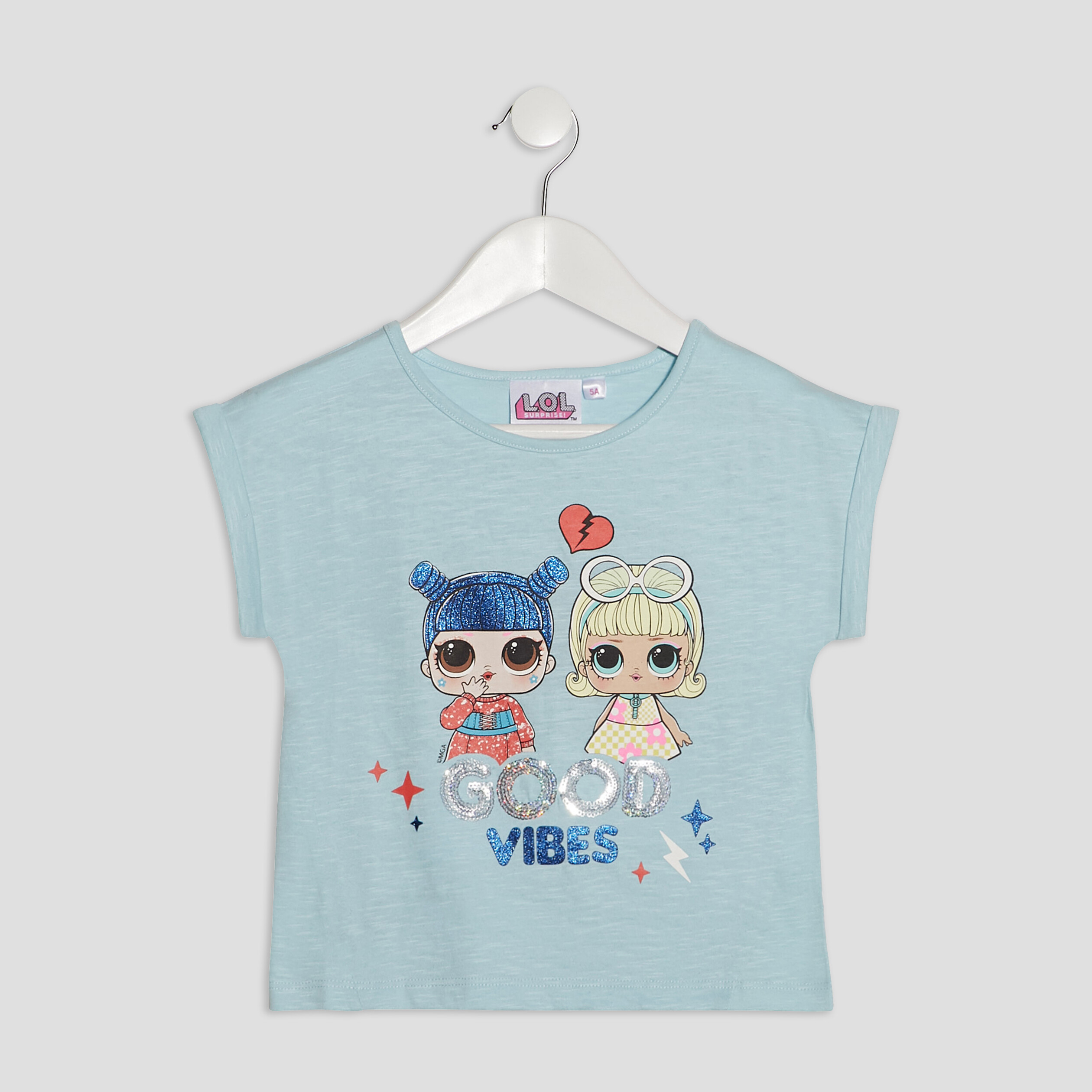 T-shirt manches courtes LOL bleu ciel fille | La Halle