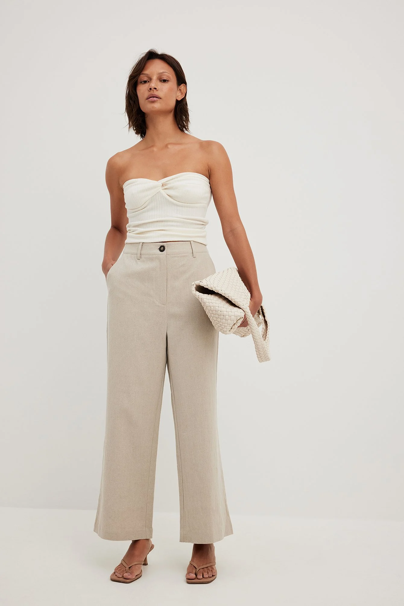 Hochtaillierte Cropped-Hose aus Leinenmischung