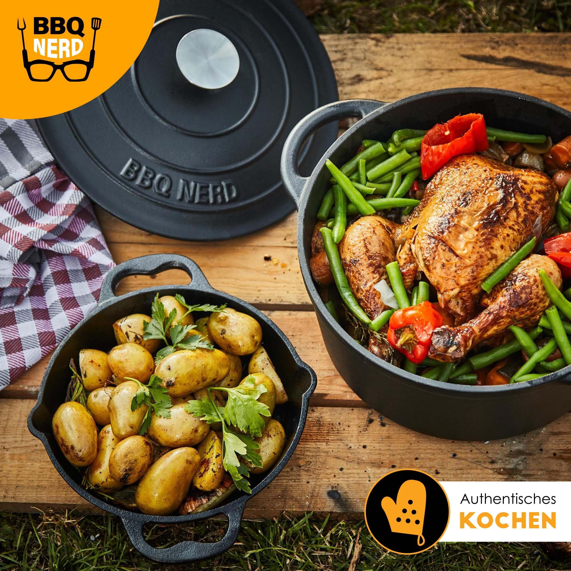 BBQ Nerd Bräter, Gusseisen, Bräter Deckel Bratentopf Kochtopf Gusseisentopf