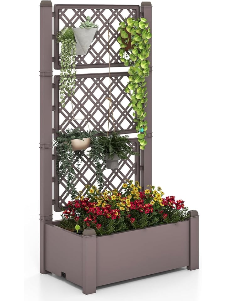 COSTWAY Hochbeet mit Rankgitter 76x45x150cm in Braun günstig kaufen onesize