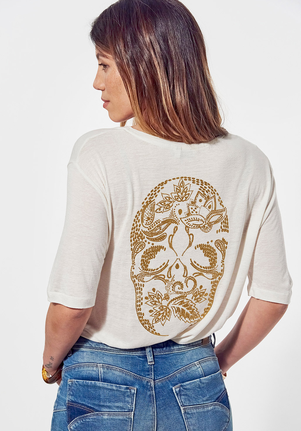PAOLA  T-shirt loose blanc Femme imprimé tête de mort