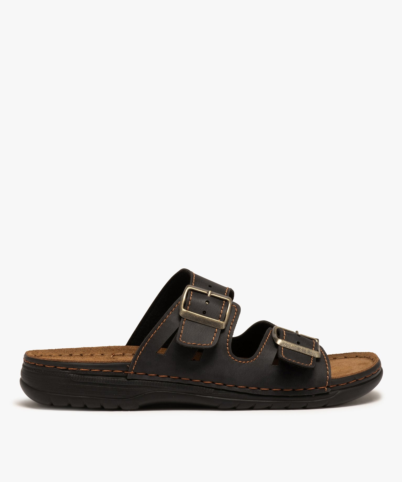 Mules homme confort à larges brides à boucle noir | GEMO