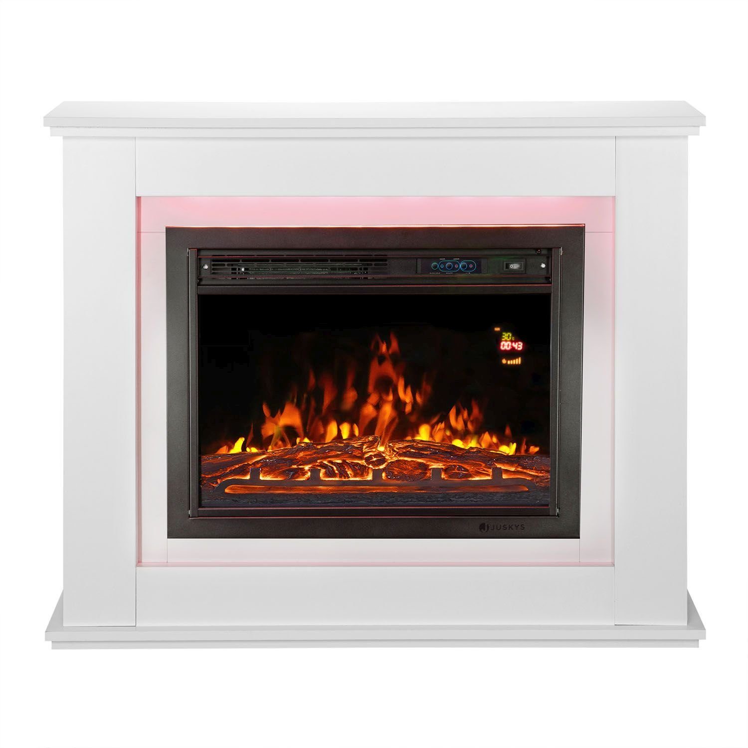 Juskys Elektrokamin, 2000 W Heizung, Flammeneffekt, Fernbedienung, LED-Licht, Timer