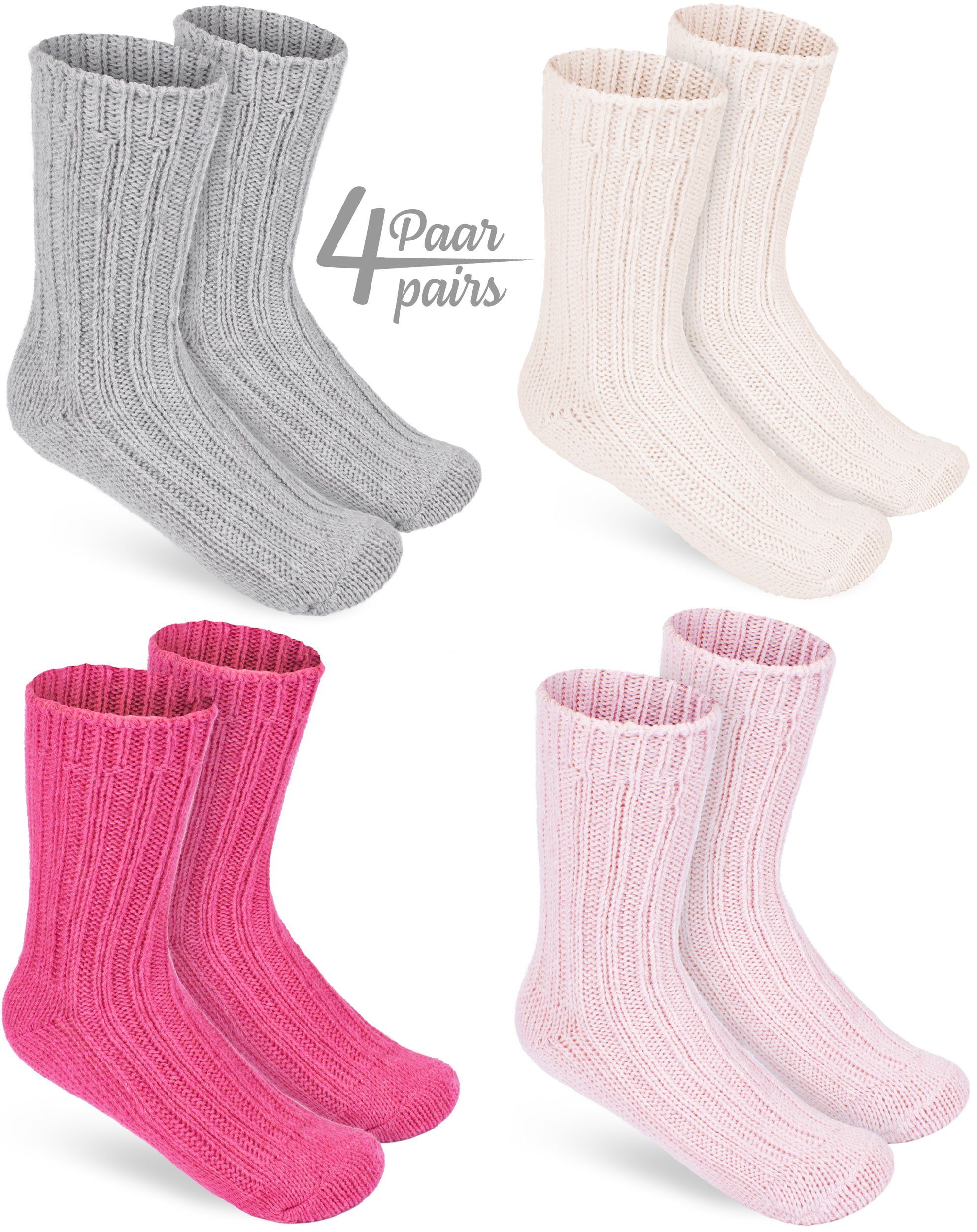 BRUBAKER Socken Kinder Wollsocken - Warme Wintersocken für Jungen und Mädchen (4-Paar, 4er-Pack) Flauschiges Socken Set mit Schafwolle - Winter Kindersocken