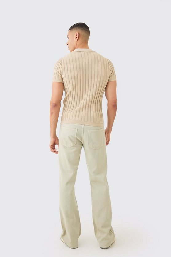 Geripptes Muscle-Fit Strick-Poloshirt