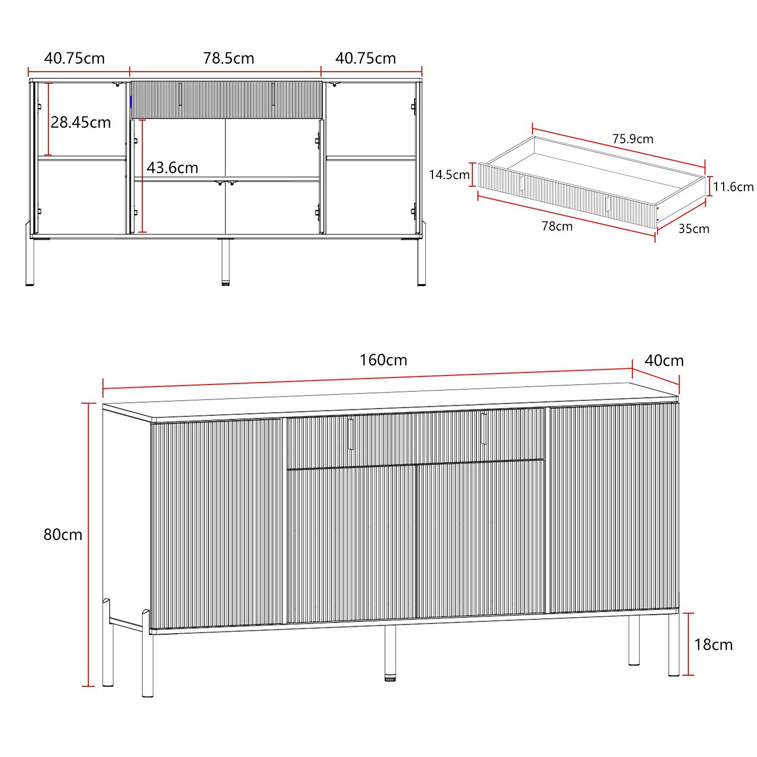 FUFU&GAGA Sideboard Komodenschrank mit 4 Türen und 1 Schublade