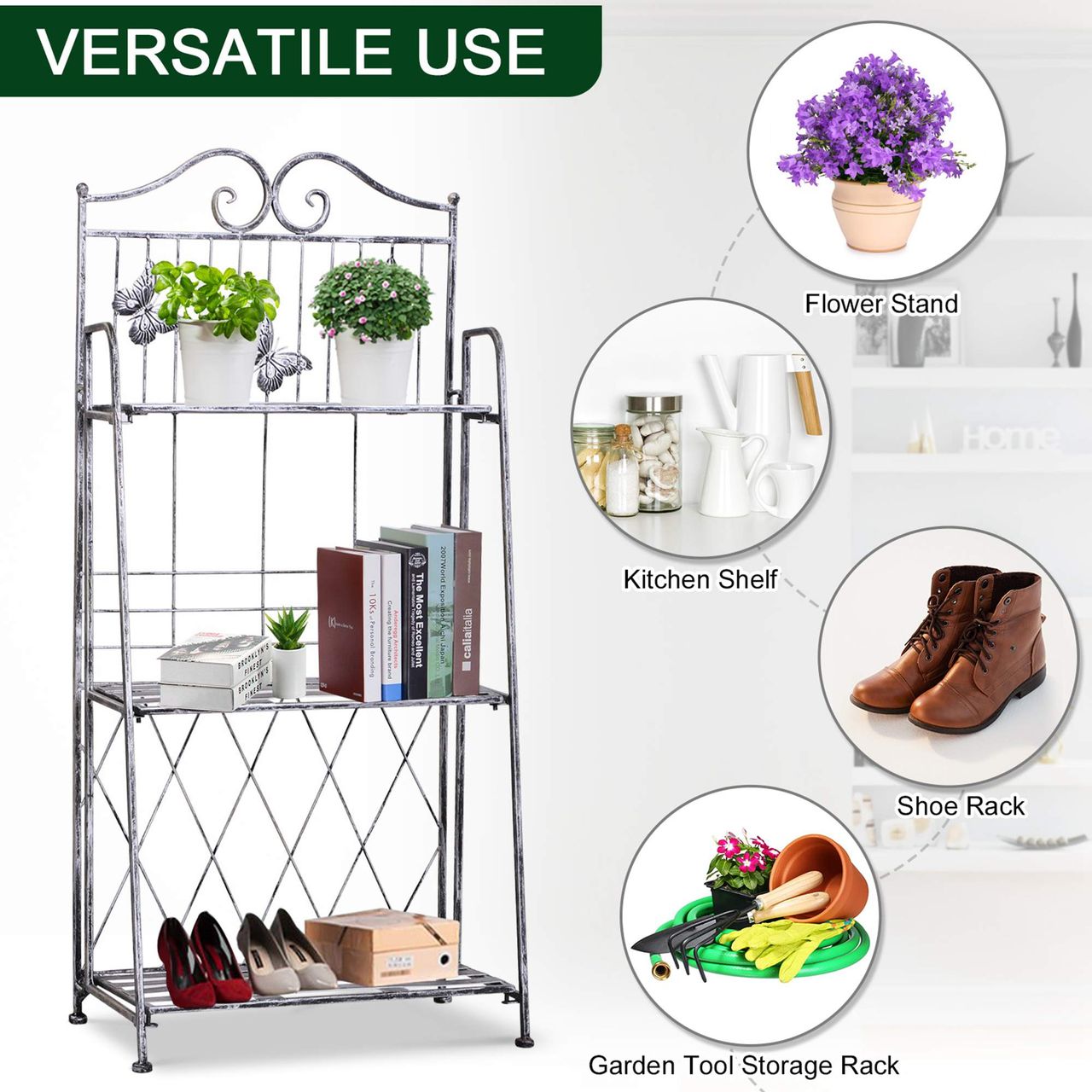 Outsunny Pflanzregal Gartenregal 3 Ebenen Metall Silbergrau