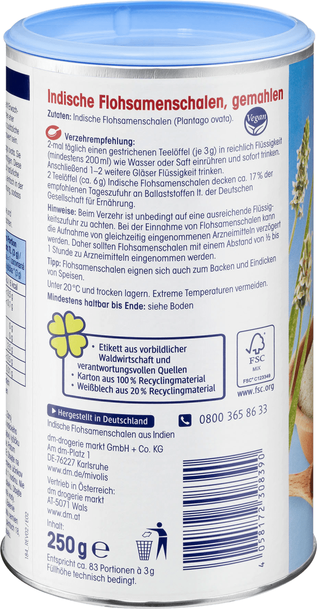 Flohsamenschalen gemahlen, 250 g