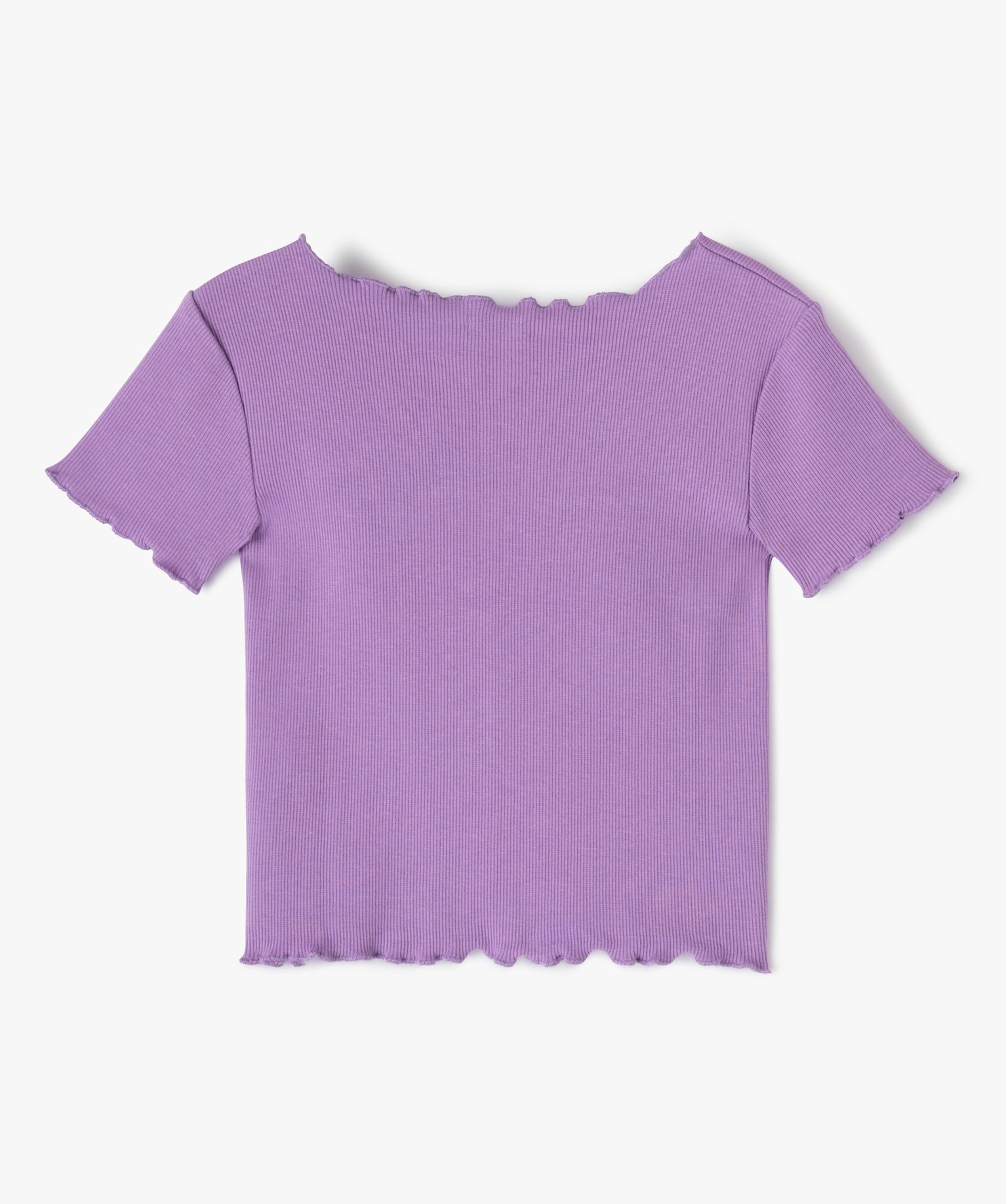 Tee-shirt fille à manches courtes finition roulottée et ef... violet | GEMO