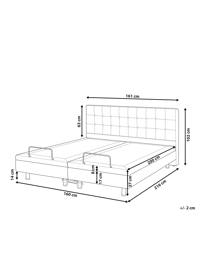 Beliani Doppelbett DUKE in Beige/Schwarz - (W) 161 x (H) 102 x (L) 216 cm günstig kaufen onesize
