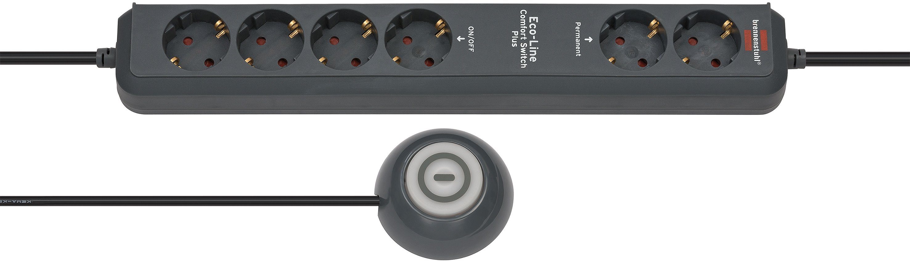 Brennenstuhl Eco-Line Comfort Switch Plus Steckdosenleiste 6-fach (Kabellänge 1,5 m), 2 permanente und 4 schaltbare Steckdosen, beleuchteter Fußschalter