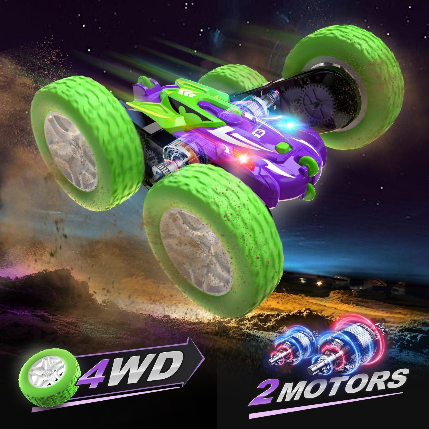 DEERC DE87 Ferngesteuertes Auto, RC Stunt Auto Spielzeug 360° Flip Spielzeug-Drohne (Macht Überschläge bei 8 km/h, 4WD All Terrain Offroad für Kinder)