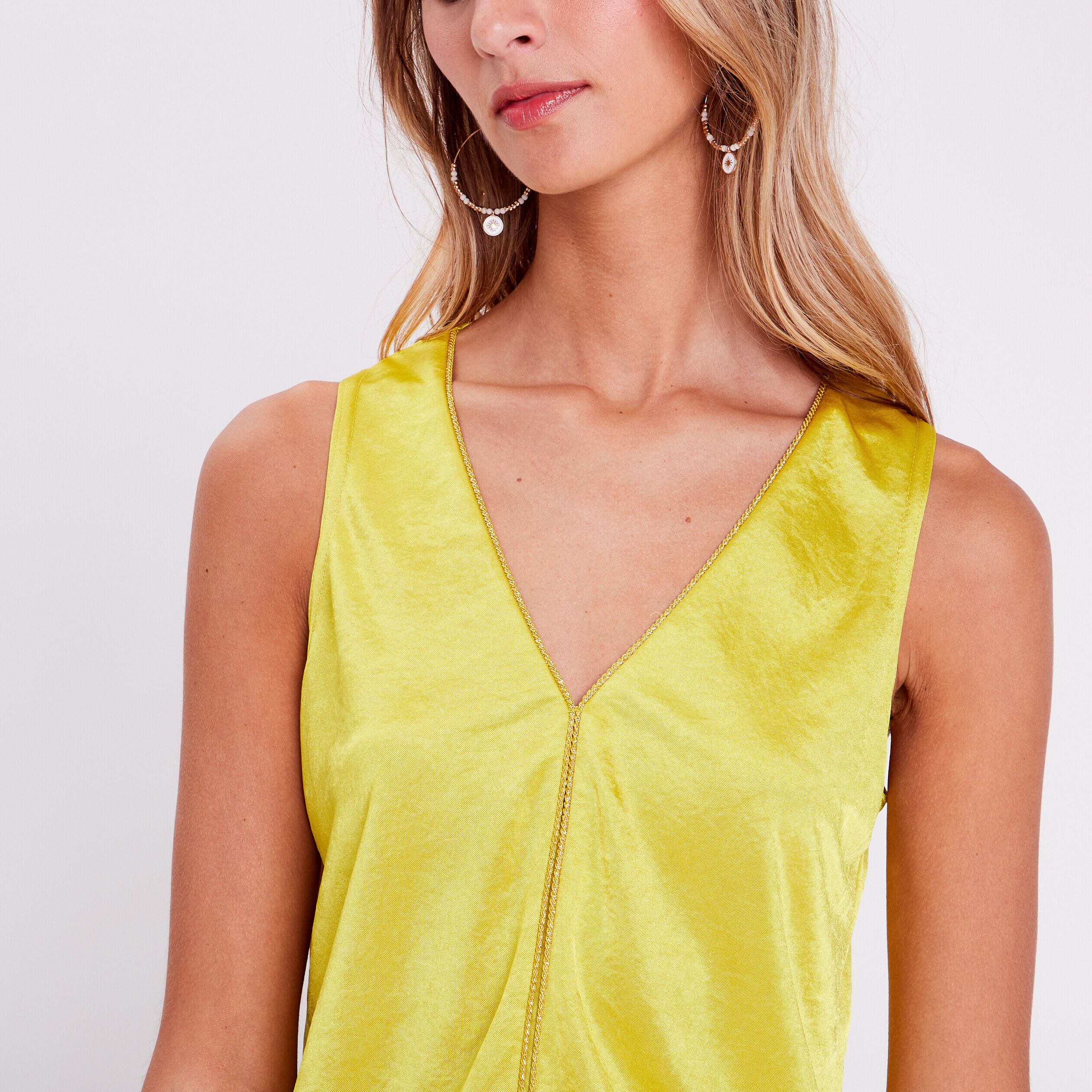 Blouse sans manches satin vert fluo femme | Cache Cache