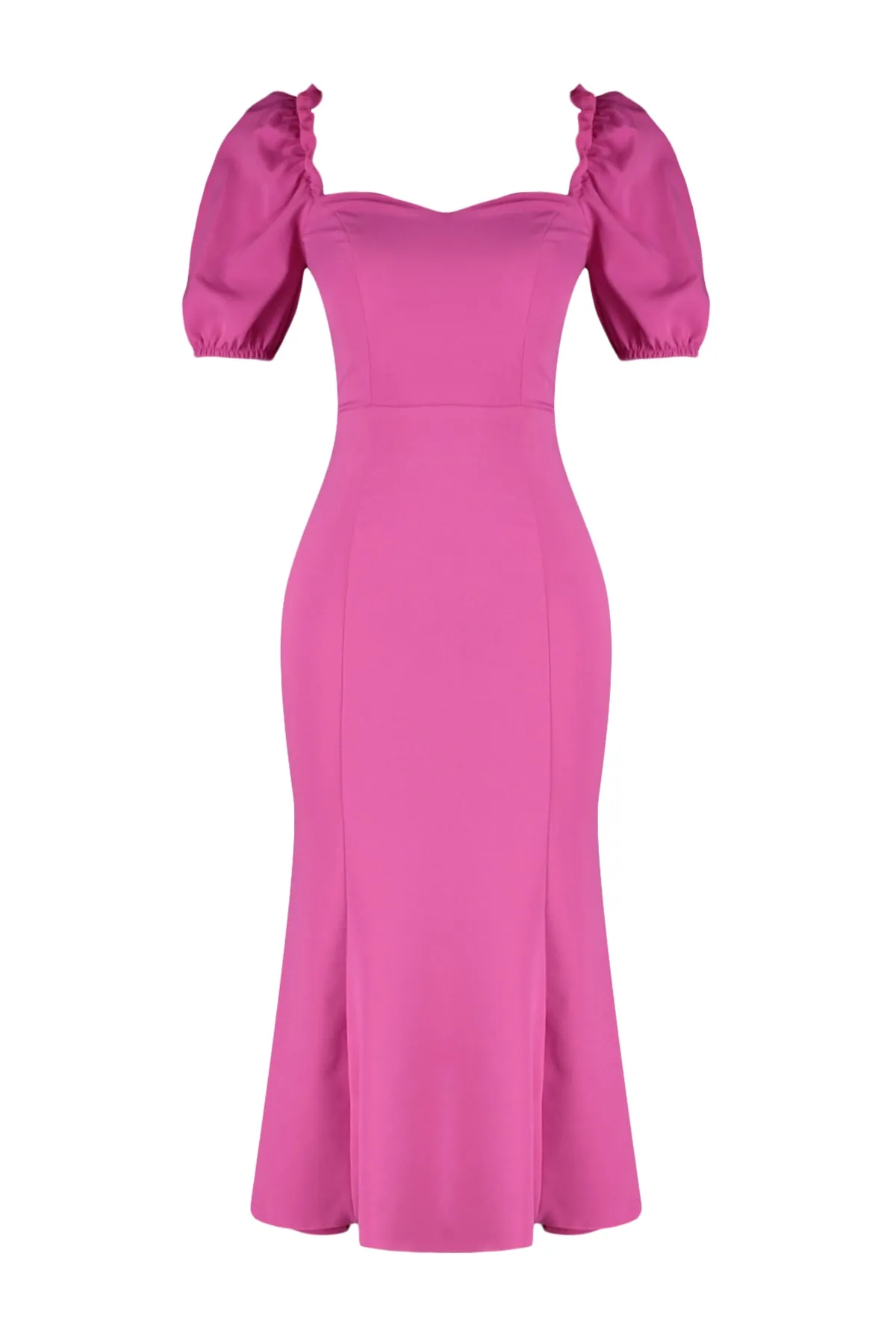 Trendyol Collection  Fuchsiafarbenes Abendkleid mit Kragen und Ausschnitt TPRSS21EL0053