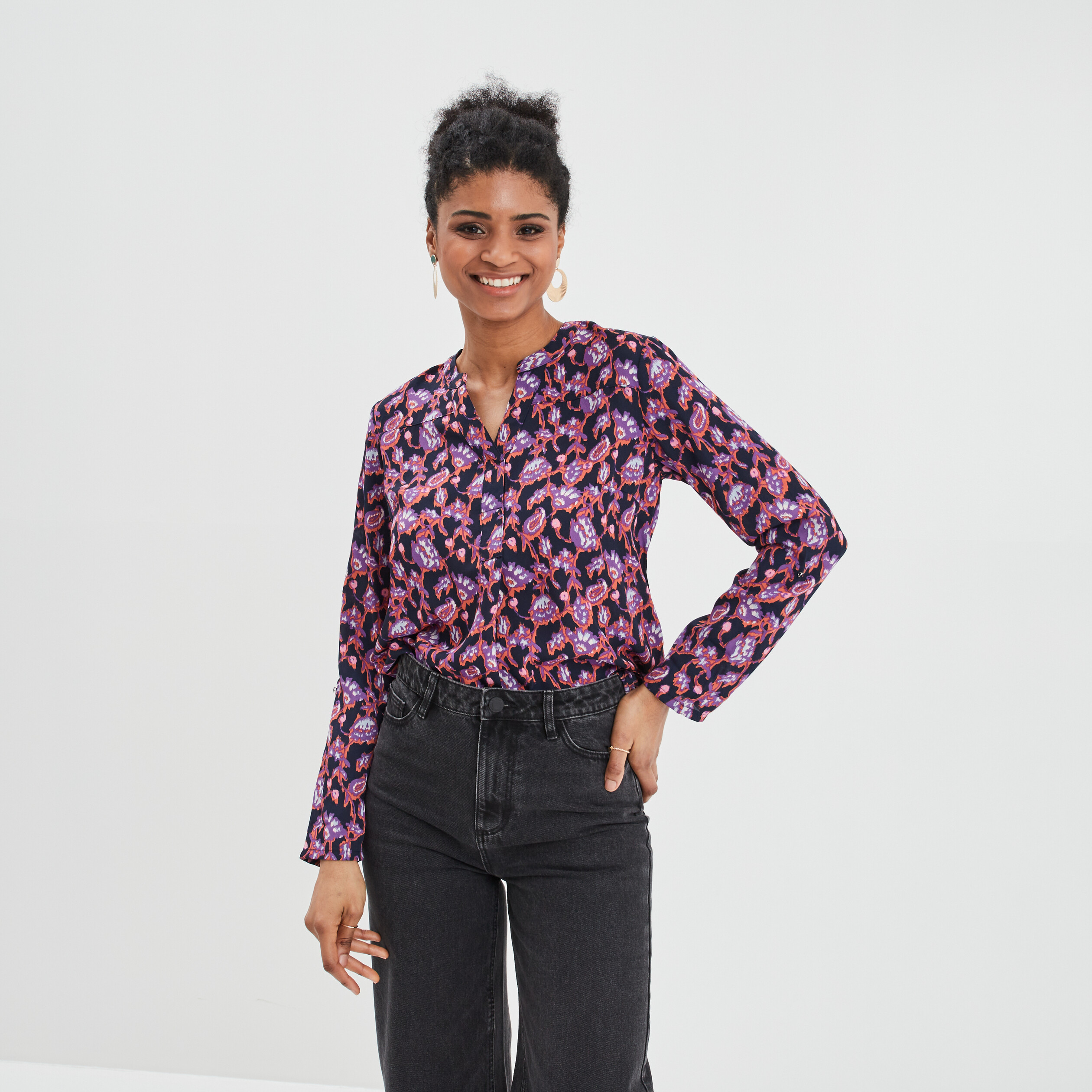 Blouse manches longues bleu marine femme | La Halle