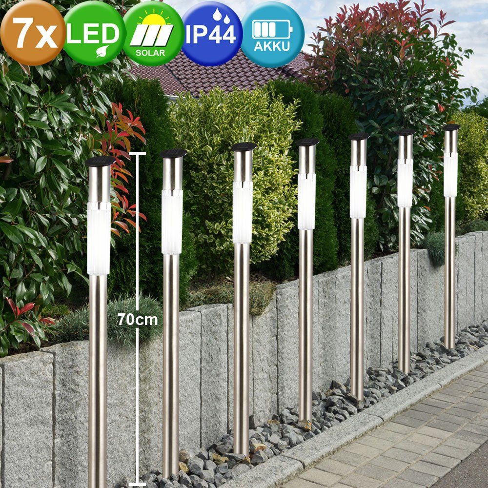 etc-shop LED Gartenleuchte, LED-Leuchtmittel fest verbaut, 7er Set LED Solar Außen Leuchten Garten Weg Steck Strahler