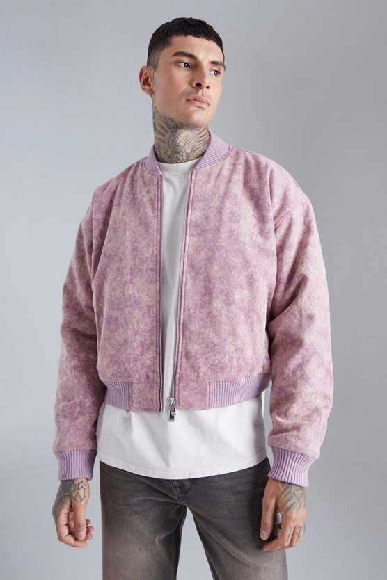 Kastige Bomberjacke mit Acid-Waschung