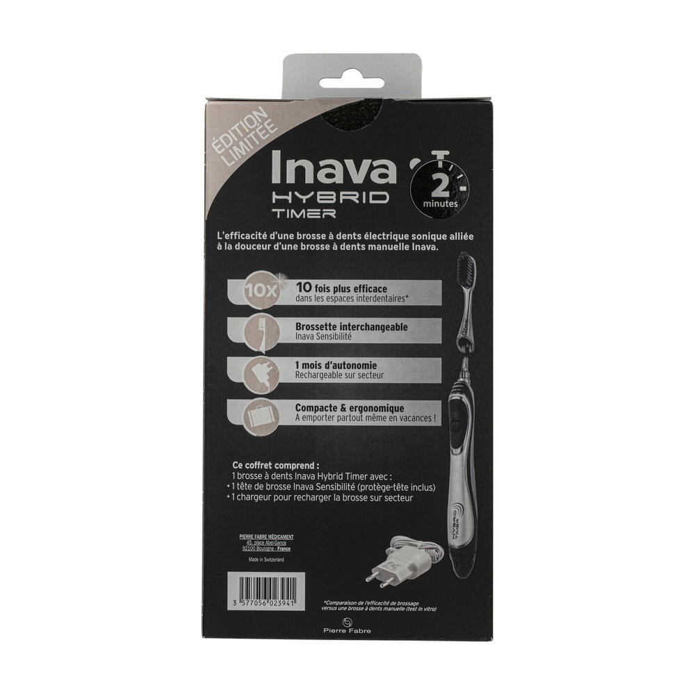 Oral Care INAVA HYBRID TIMER Noir/Gris Edition limitée Brosse à dents électrique