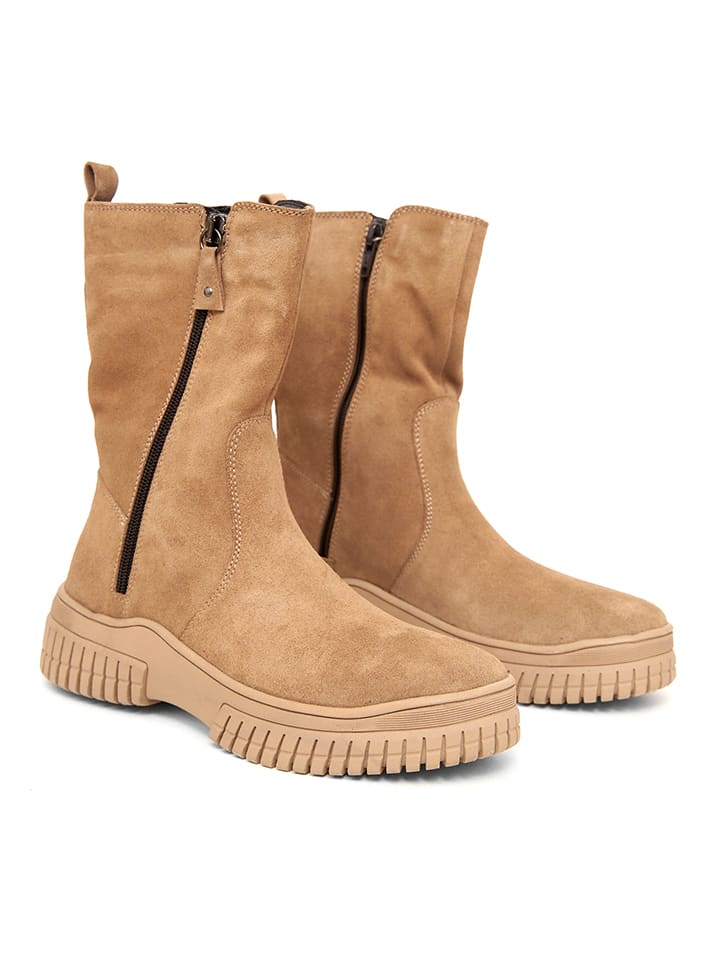 Mia Loé Leder-Boots in Beige günstig kaufen