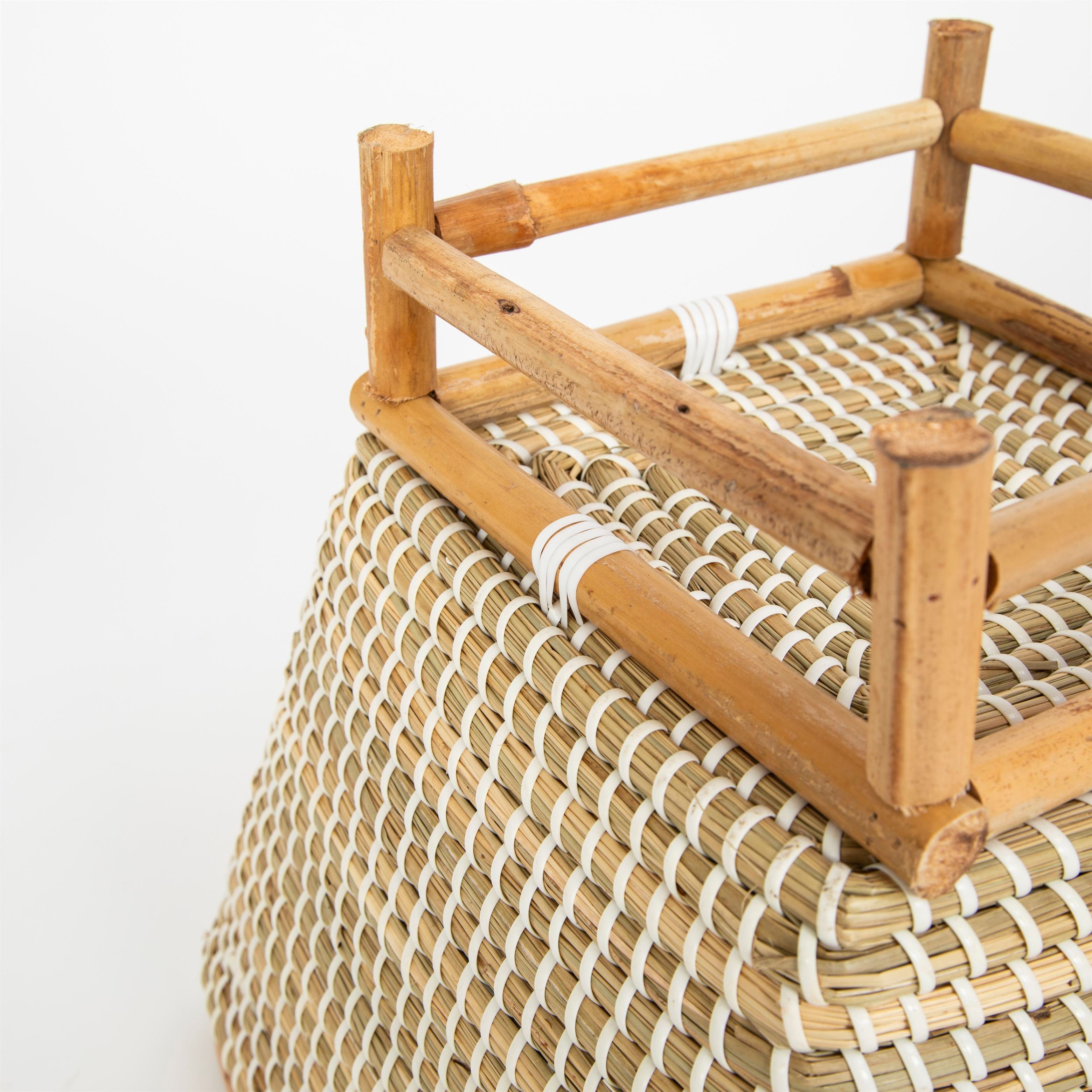 Terra Home Übertopf Pflanzenübertopf Seegras Rattan B31xT31xH28,5 cm blau (mit Rattan Füßen, 1 St), Blumentopf Übertopf Füllkorb auf Holzbeinen