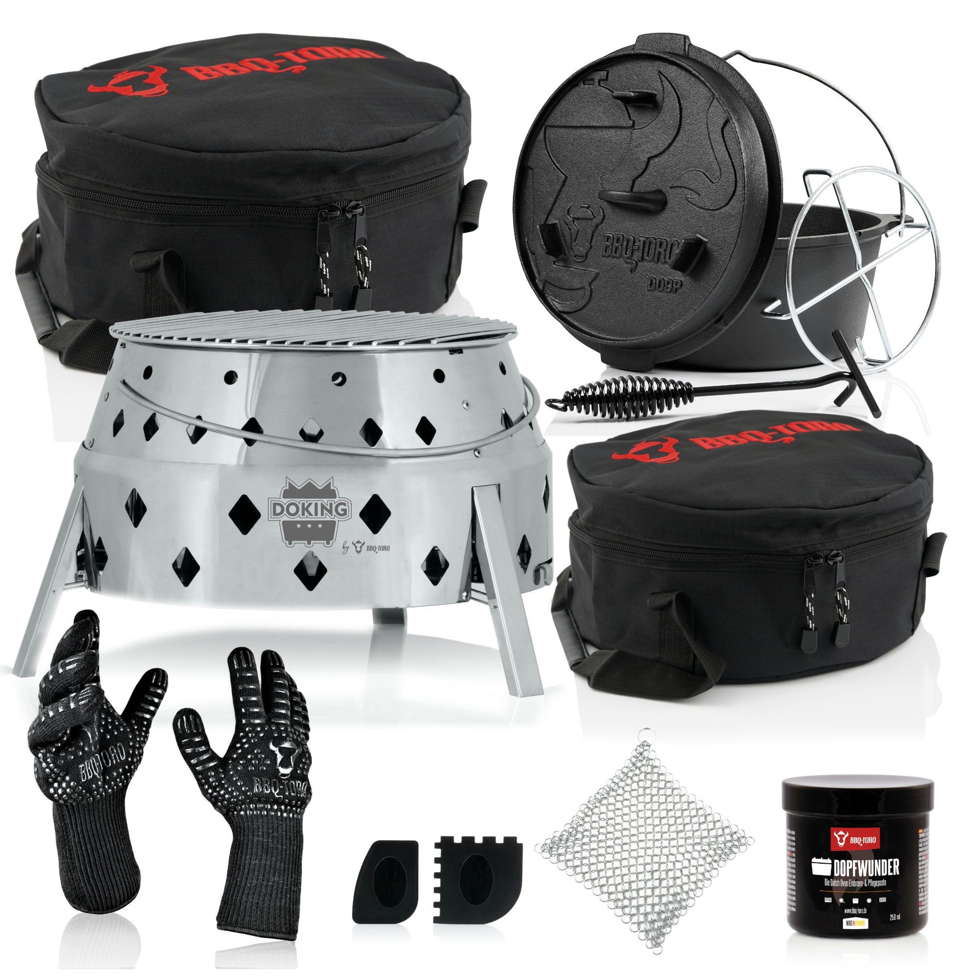 BBQ-Toro Feuerstelle 11-tlg. Dutch Oven Set mit Dutch Oven Grill 