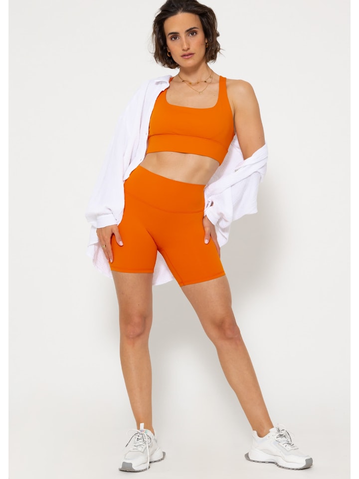 SASSYCLASSY Crop Sport-BH mit Kreuz Rücken in Orange günstig kaufen