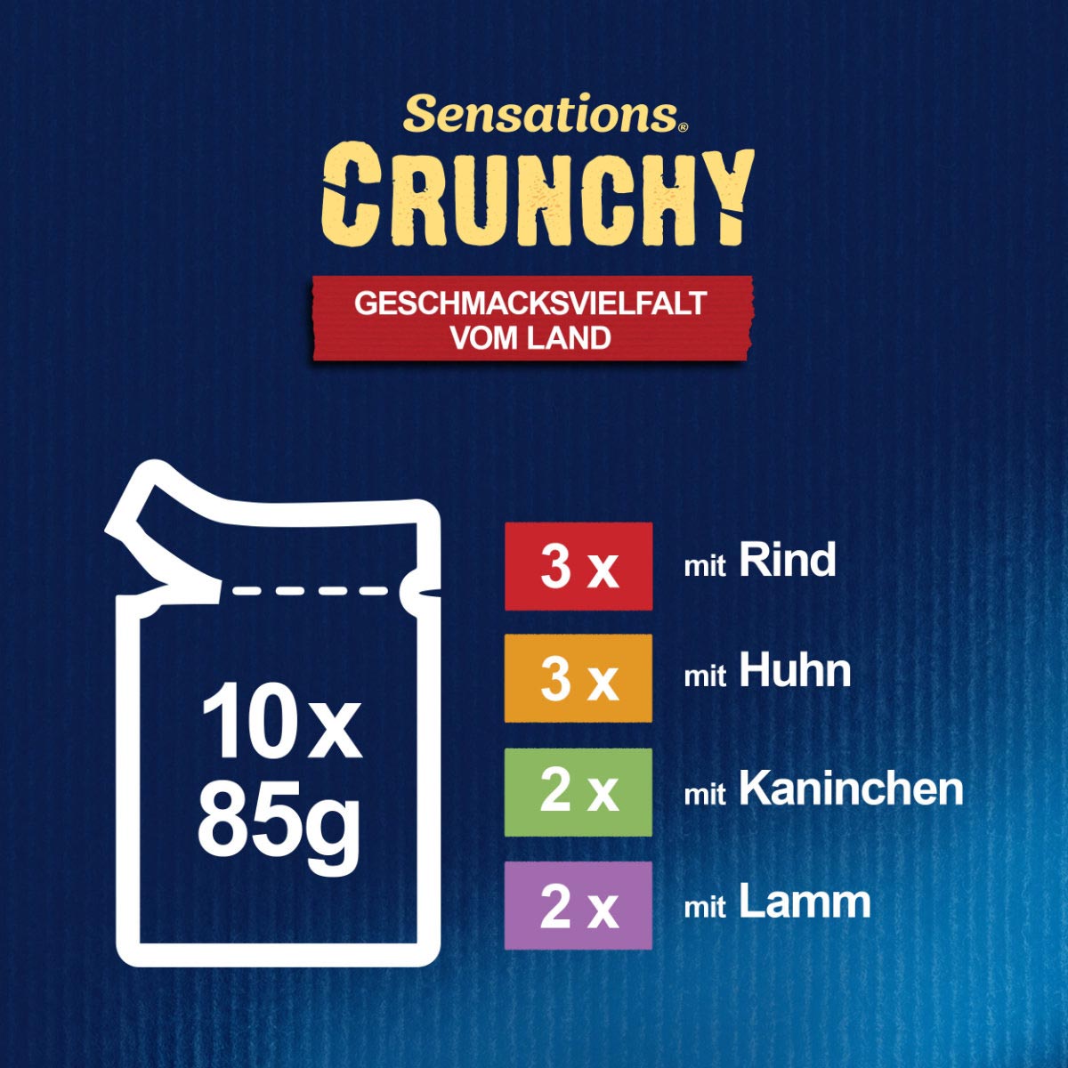 FELIX Sensations Crunchy Geschmacksvielfalt vom Land 10x85g + 1x40g Knusperstückchen