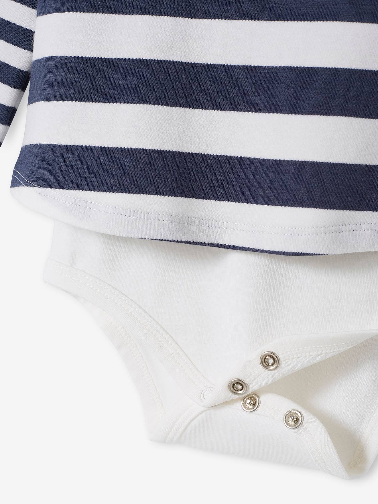 T-shirt marinière body bébé manches longues écru