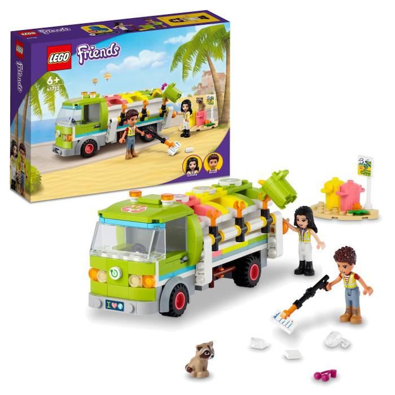 LEGO® Friends 41712 Le Camion de Recyclage, Jouet Éducatif, avec Mini-poupée Emma vert