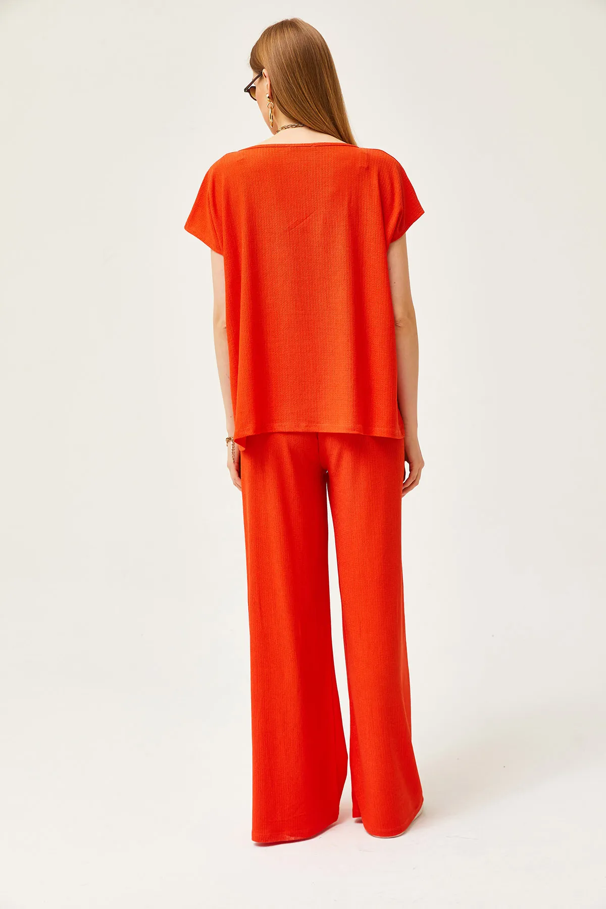 Olalook  Damen-Set mit Oberteil, Bluse und Hose in Orange TKM-19000273