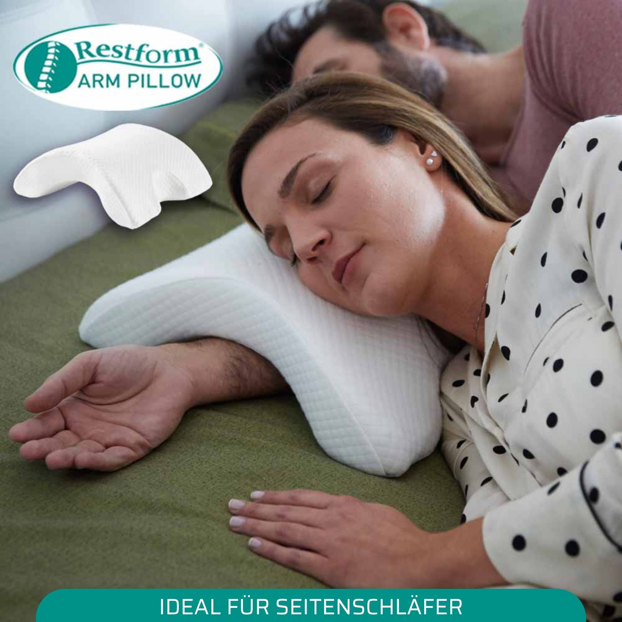 Nackenstützkissen Arm Pillow - Memory Foam Kissen, Arm Kissen, Restform®, Füllung: 100 % Polyester, Bezug: waschbar, Seitenschläfer, Rückenschläfer, Bauchschläfer, Spar-Set, 1er oder 2er Pack, sensible Unterstützung für den Hals, Rücken, Knie und Hüf