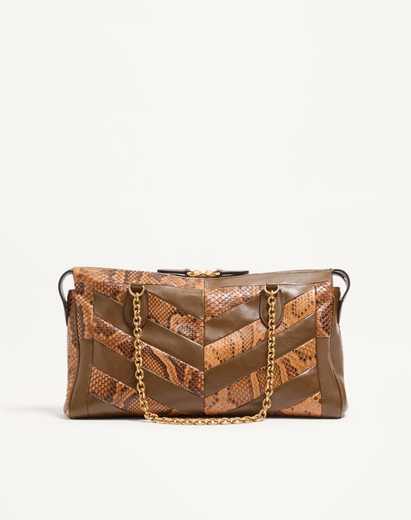 Valentino Garavani Panthea Mellemstor Skuldertaske i Python og Nappa med Chevron-motiv