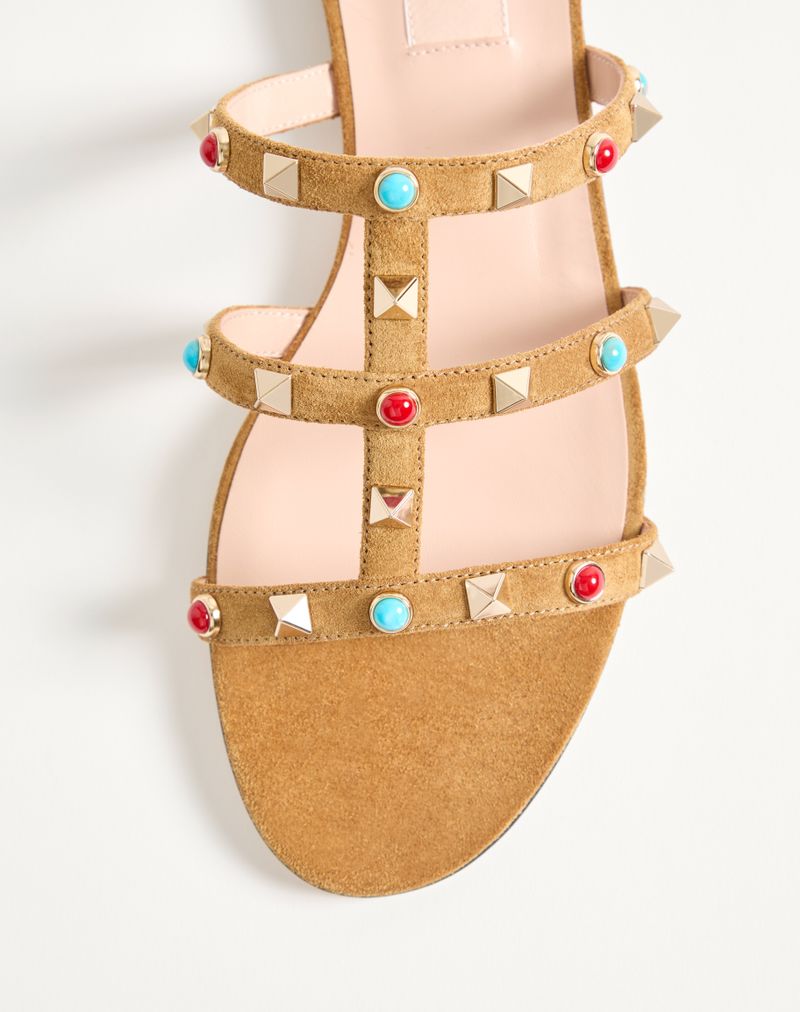 Rockstud Slide Sandal van splitleer met cabochonstenen