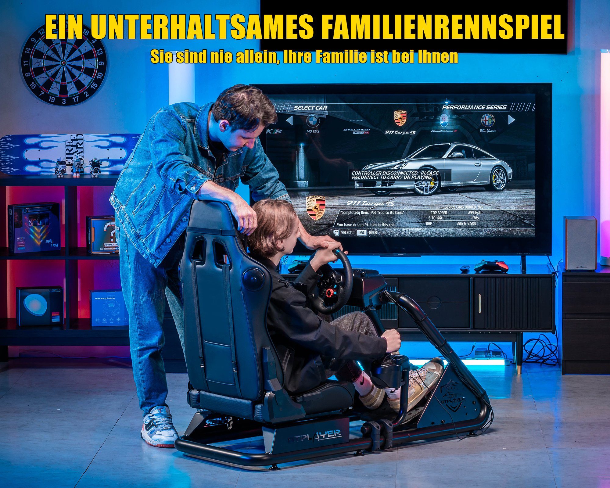 GTPLAYER Gaming-Stuhl Gamer Stuhl Simulator Cockpit, sim racing cockpit racing wheel stand, mit Bluetooth-Lautsprecher und allem auf den Bildern gezeigten Zubehör