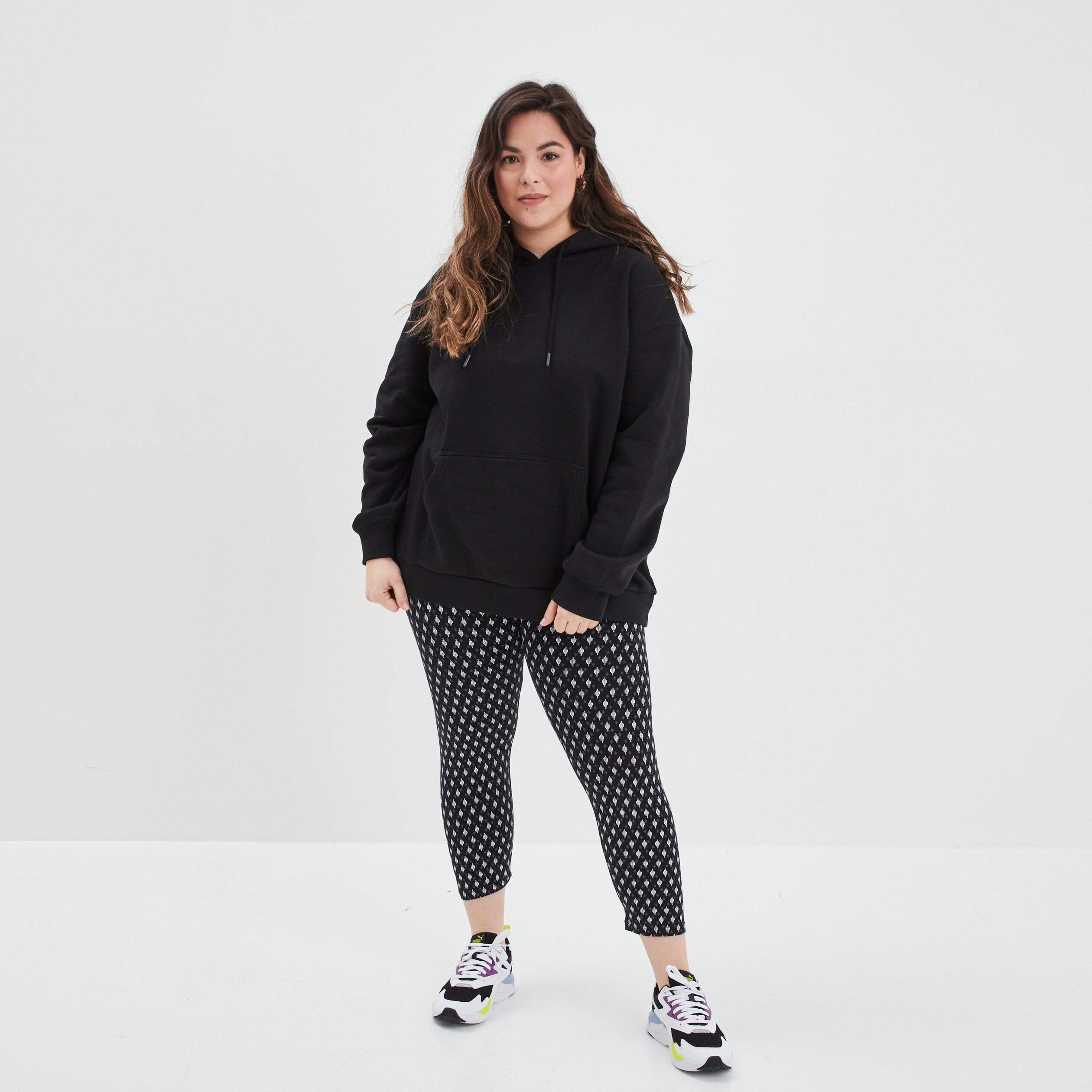 Legging 7 8ème taille standard noir femme grande taille | La Halle