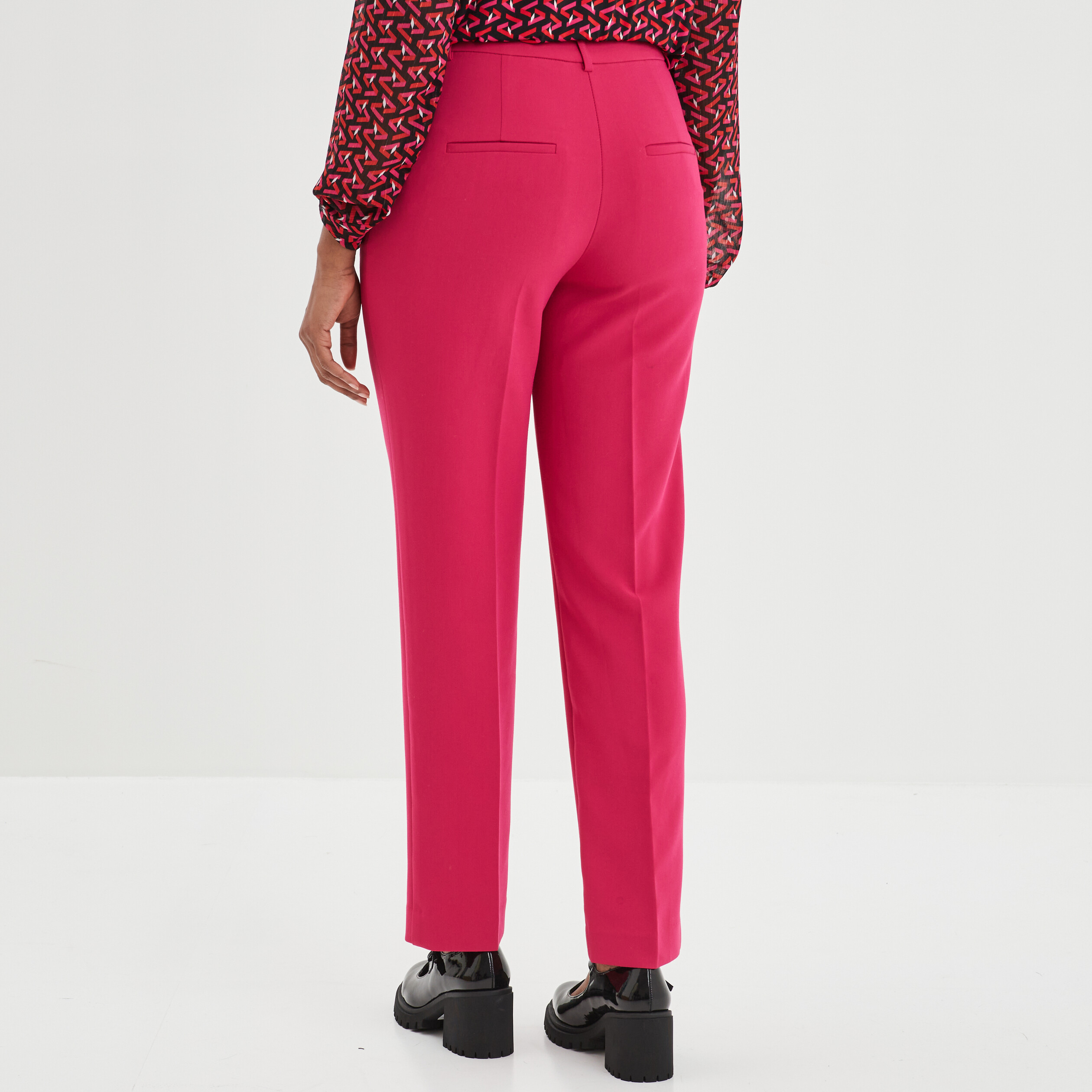 Pantalon city droit à pinces rose framboise femme | La Halle