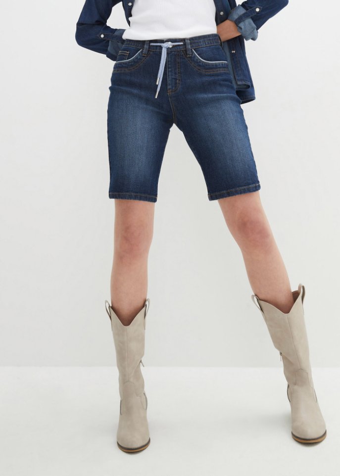 Komfort-Stretch-Jeans -Bermuda mit Bindeband