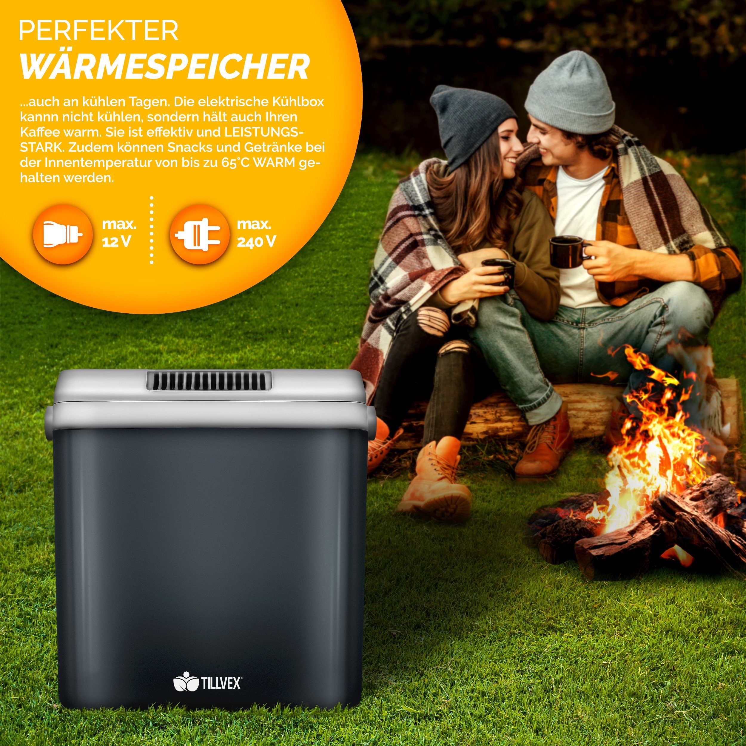tillvex Kühlbox Kühlbox elektrisch 32L Mini-Kühlschrank, 230 V und 12 V für KFZ Auto Camping